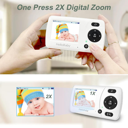 HelloBaby HB30 Video Baby Monitor with Digital Camera and Audio, No WiFi No App Safety Baby Monitor, 8 Languages, Auto Night Vision, 1000ft Transmission Range, 2.4 inch Portable Screen