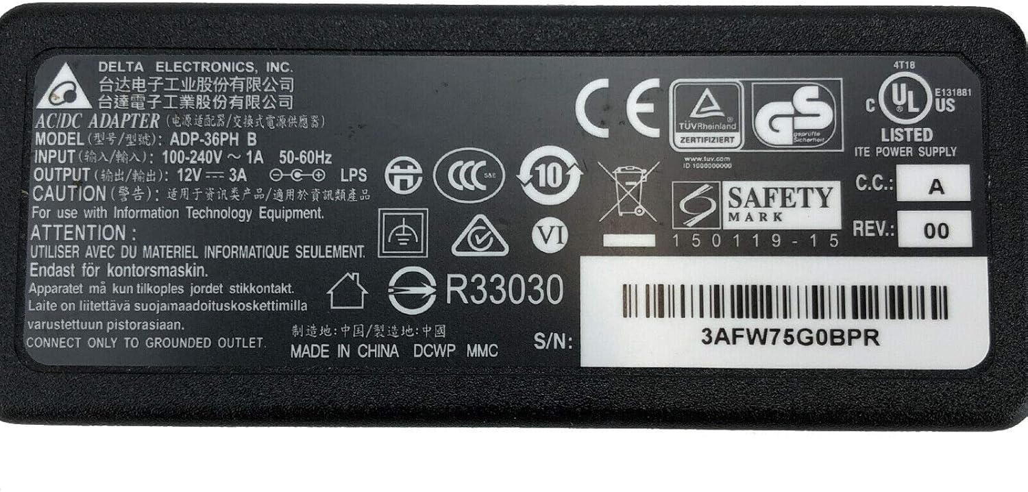 12V 3A DC Adapter (4.6 × 2.0 mm Pin) – Universal 100-240V Power Supply | Model: ADP-36PH