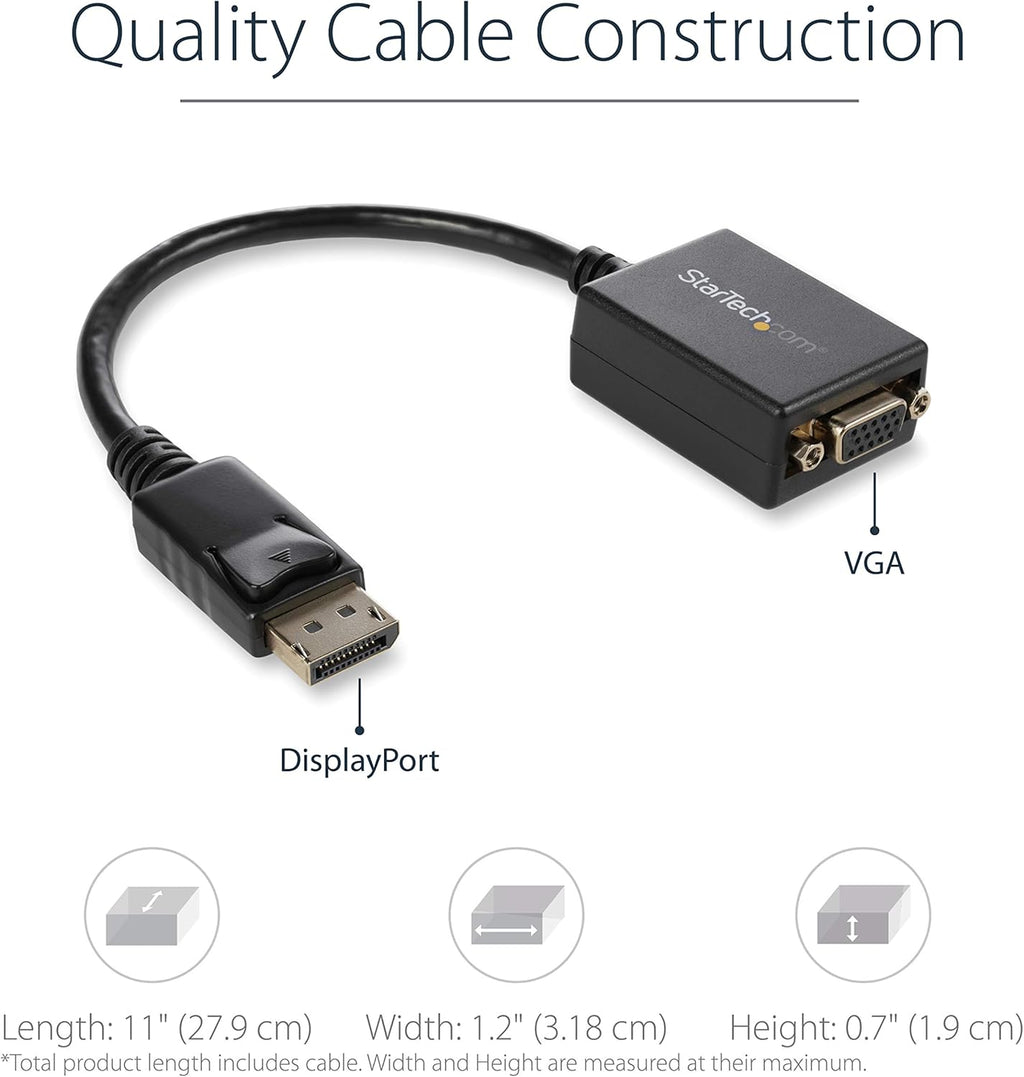 ⭐ StarTech.com DisplayPort to VGA Adapter DisplayPort to VGA Adapter - Active DP to VGA Converter - 1080p Video - DP/DP++ Source to VGA Monitor Cable Adapter - DP to VGA Adapter Dongle Digital to Analog - DP 1.2 to VGA
