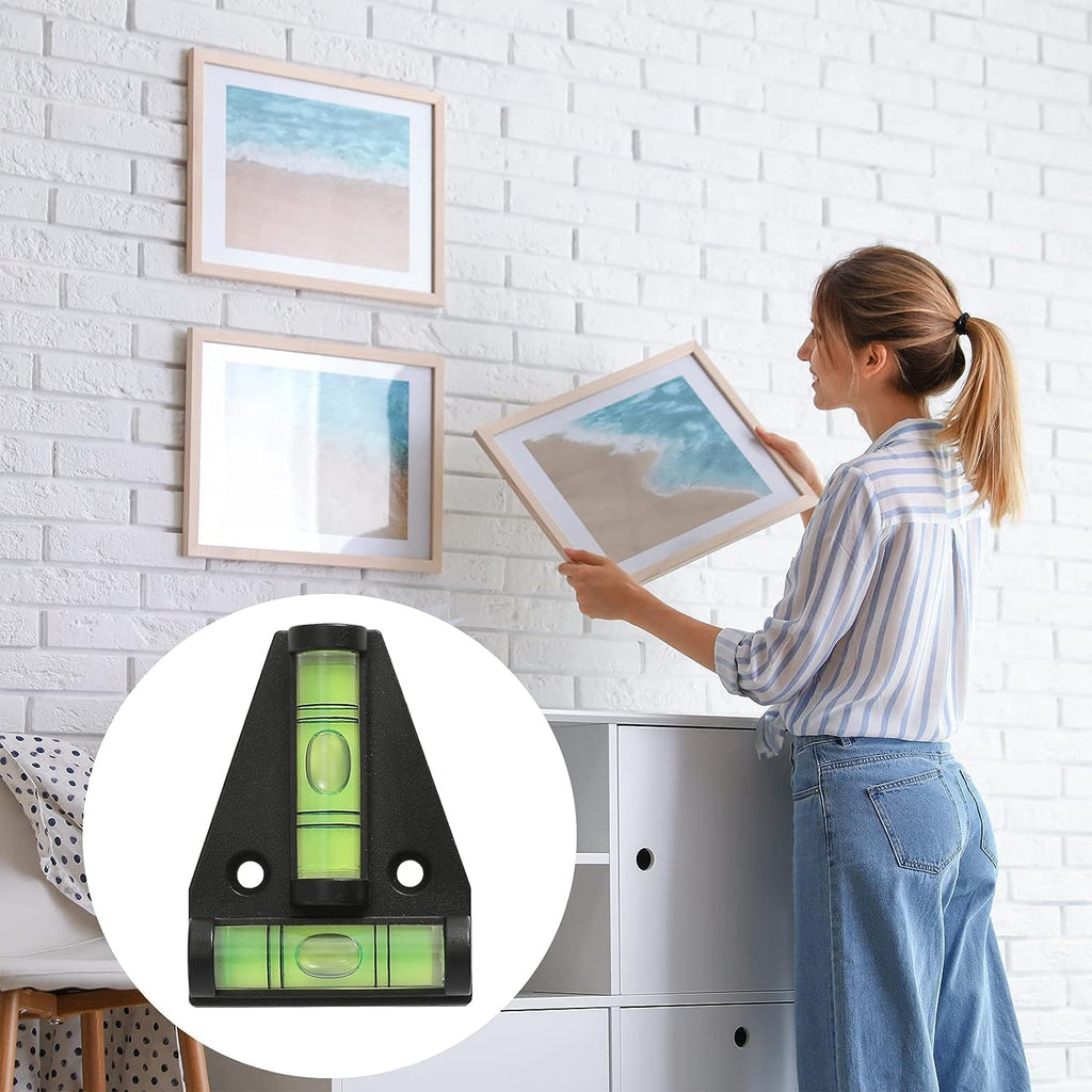 2 Way Mini Black Spirit Level – Small T Shaped Bubble Levelling Tool for On-The-go Measuring – Spirit Levels for a Caravan Campervan Furniture Picture Frames Decking Camera Tripod Camping