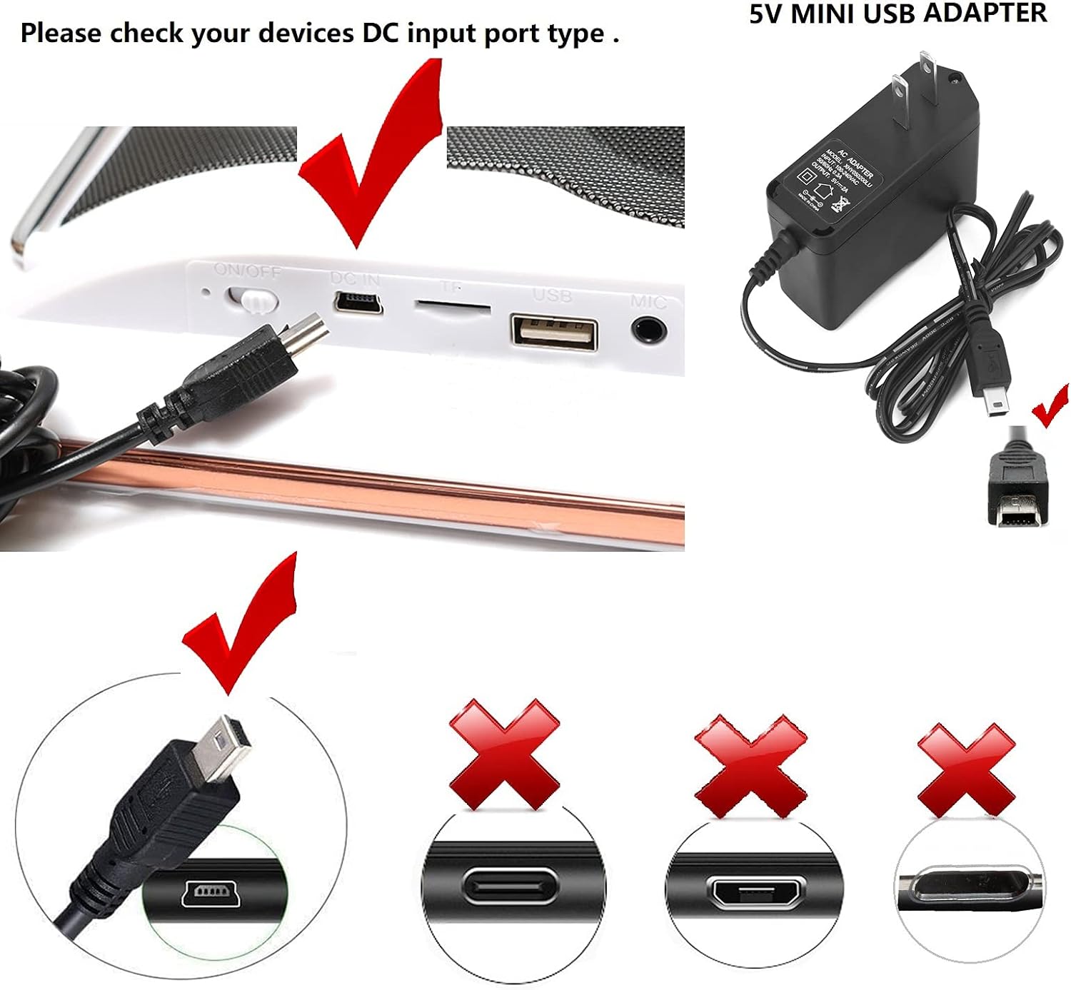 🔌 DC 5V Mini USB Pin Wall Charger Adapter – Compact Power Adapter (Black)