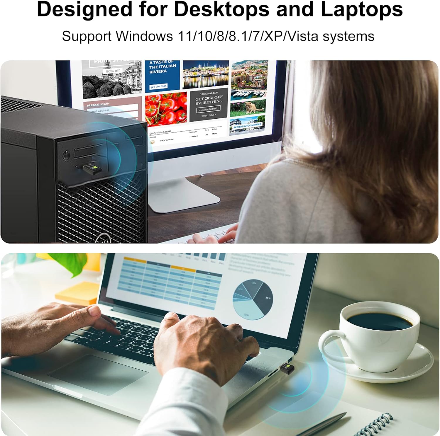 600Mbps Dual Band USB WiFi Adapter | 2.4GHz &amp; 5GHz Wireless Network Receiver | USB 2.0 | Driver-Free Plug &amp; Play | Universal External Network Card