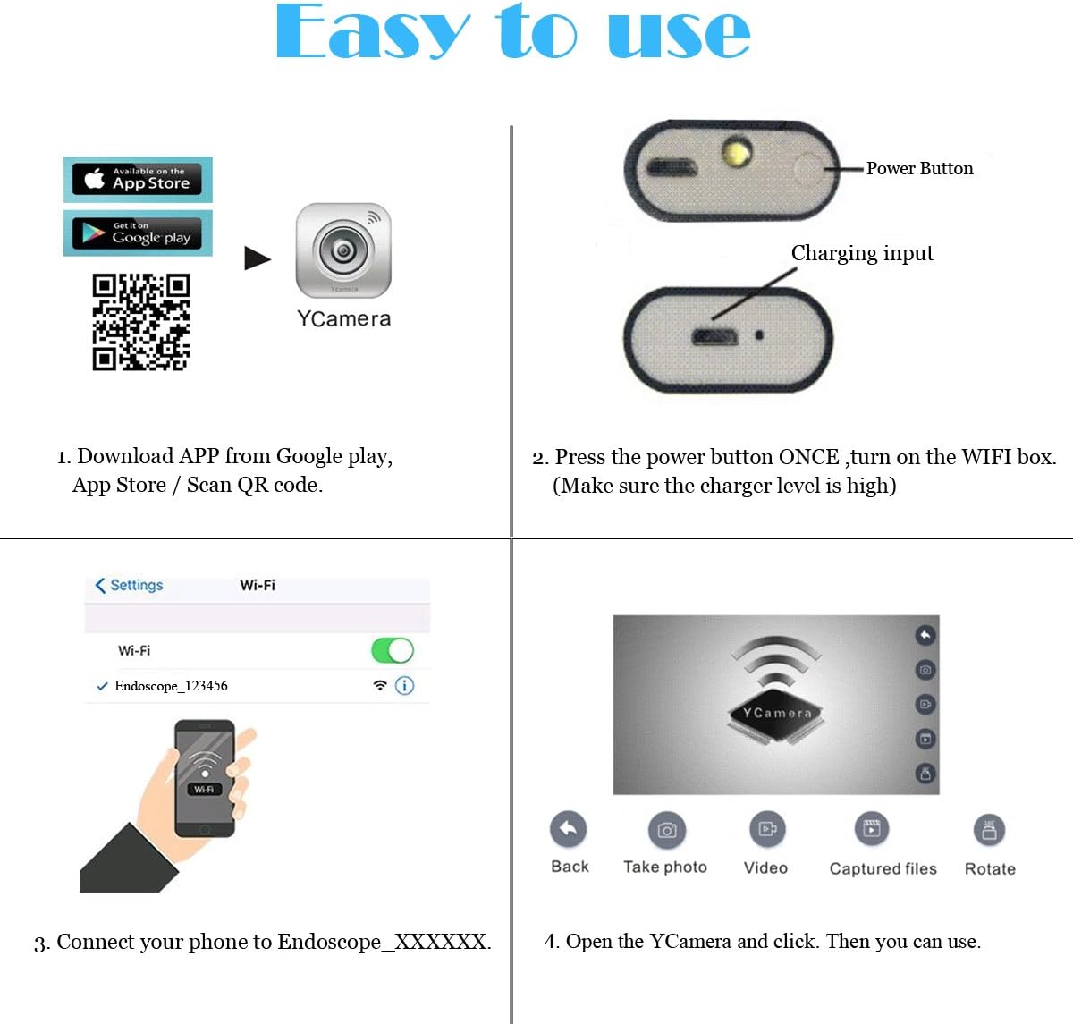 2M WiFi Inspection Camera – 8mm Lens • 5m Rigid Cable • 2.0MP HD • IP67 Waterproof • 6 LEDs • iPhone/Android/PC Compatible