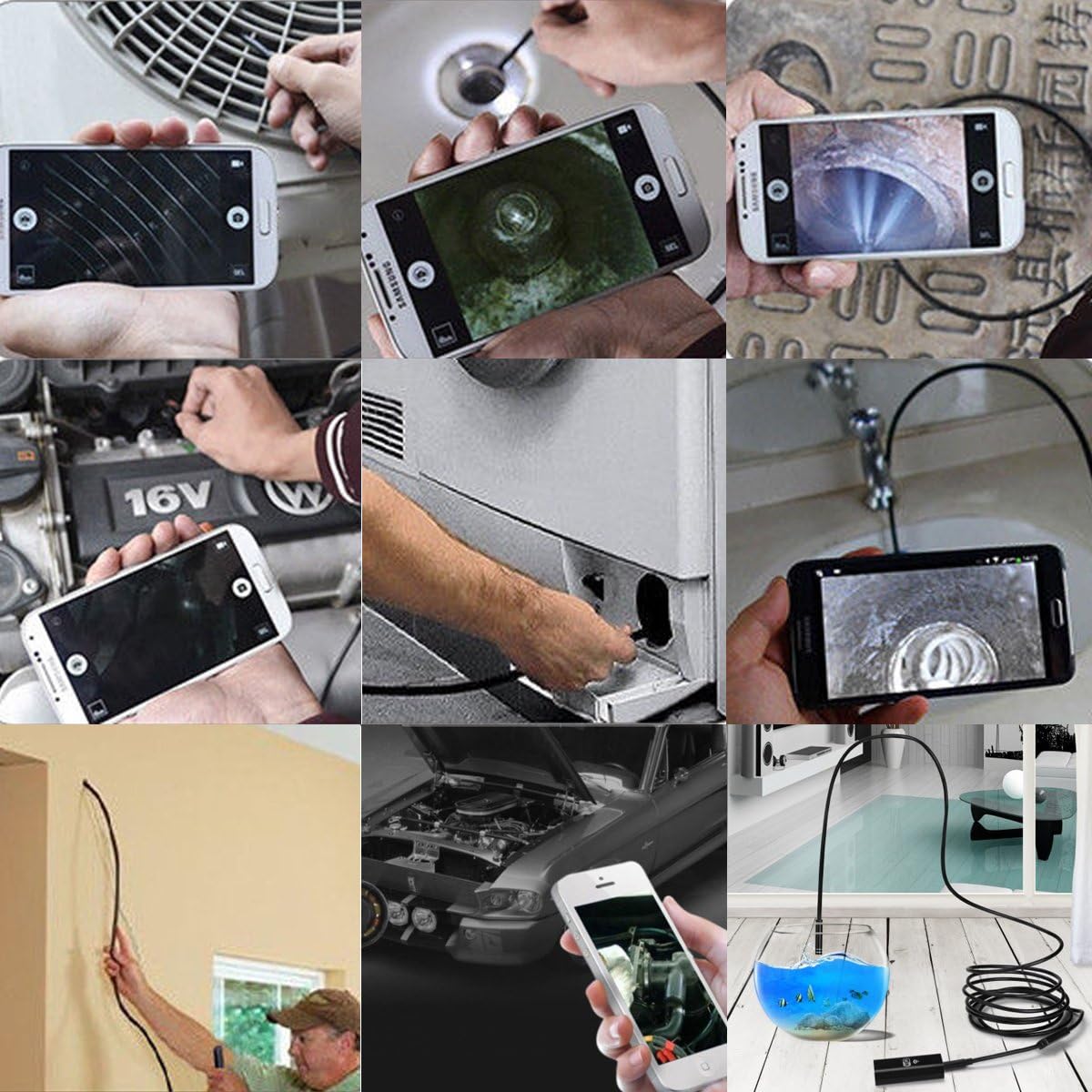 2M WiFi Inspection Camera – 8mm Lens • 5m Rigid Cable • 2.0MP HD • IP67 Waterproof • 6 LEDs • iPhone/Android/PC Compatible