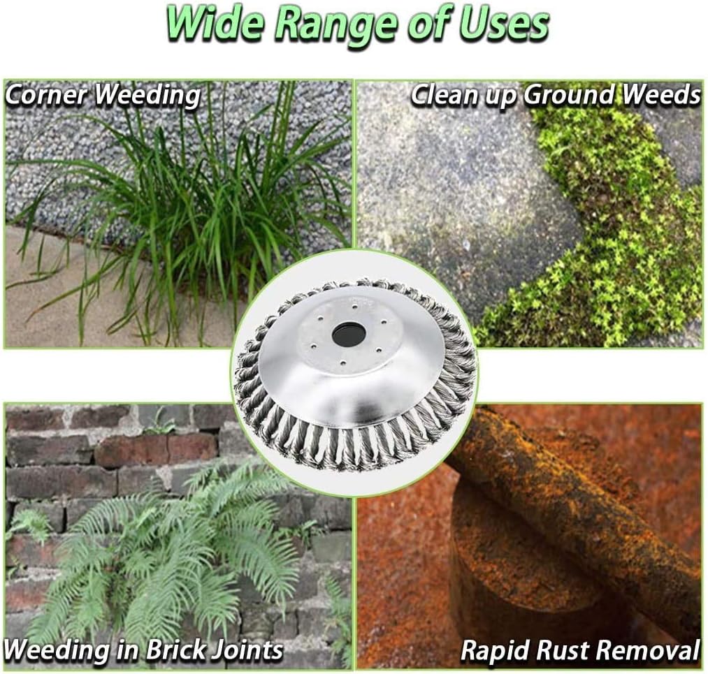8 Inch Grass Trimmer Head Derusting & Weeding Wheel | Rust & Dust Removal Plate with Fixing Kit | Steel Wire Brush Cutter for Lawn Mower & Garden Tools