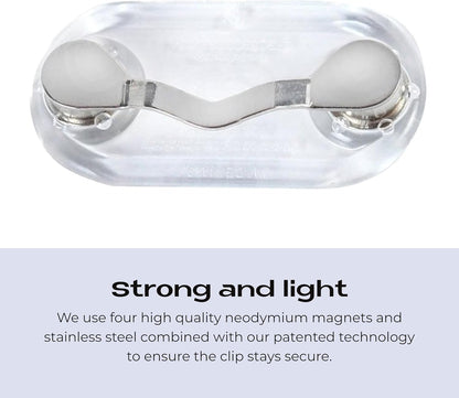 Magnetic Eyeglass Holder & Name Tag Badge Clip – Stainless Steel Sunglasses Holder for Shirts, Gifts for Mom & Dad