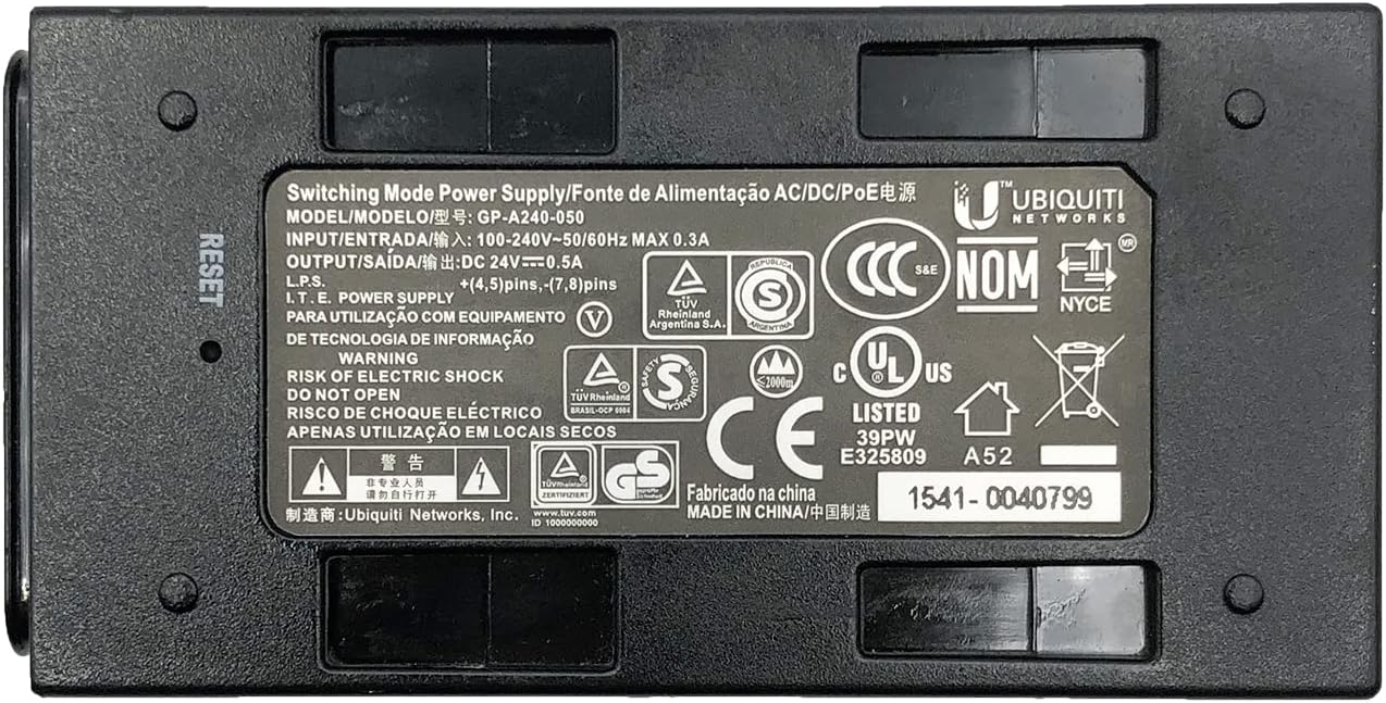 🔌 24V 0.5A PoE Gigabit Switching Mode Power Supply (12W) GENUINE UBIQUITI Branded Power Injector – Models: GP-A240-050 / GP-A240-050G / GP-H480-050G