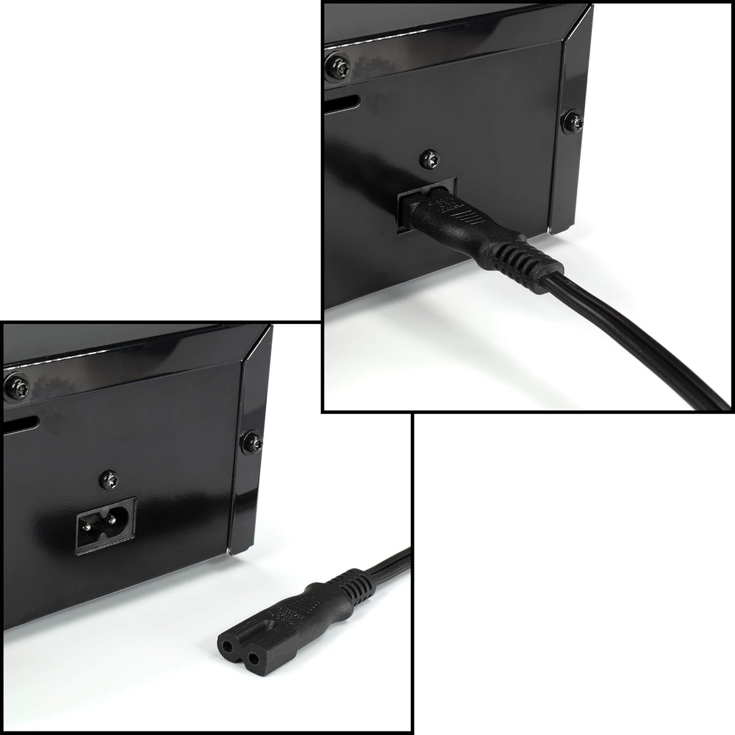 🔌 Polarized 2-Prong Power Cord – Copper Wire Core  NEMA 1-15P to C7 / C8 (IEC320) | Square / Round | UL Listed | Black