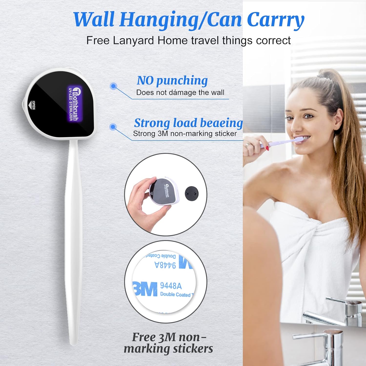 UV Toothbrush cover,Toothbrush sterilizer Case, Wall Mount Toothbrush Case Both Electric and Manual Toothbrushes, for Home and Travel (Black) EPA Est.NO.97123-CHN-1