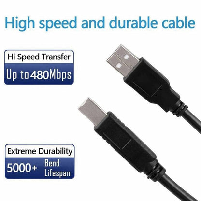 USB Printer Cable, USB 2.0 A to B Lead. Compatible with printers and scanners and all other USB A/B devices, Black USB Cable