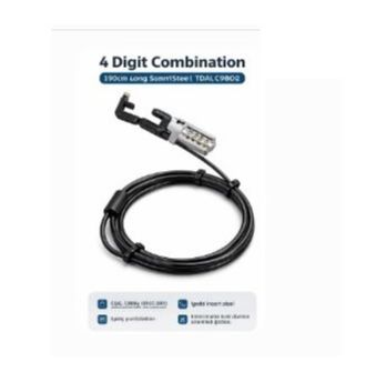 4 Digit Combination Cable Lock with USB Insert Port TDA-C9812 – 190cm Stainless Steel Security Lock for Laptop, Bike & Accessories
