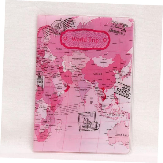 RFID Blocking PU Leather Passport Holder – Plastic / PVC Passport Holder Globe Design Travel Document Cover for Passport & Boarding Pass