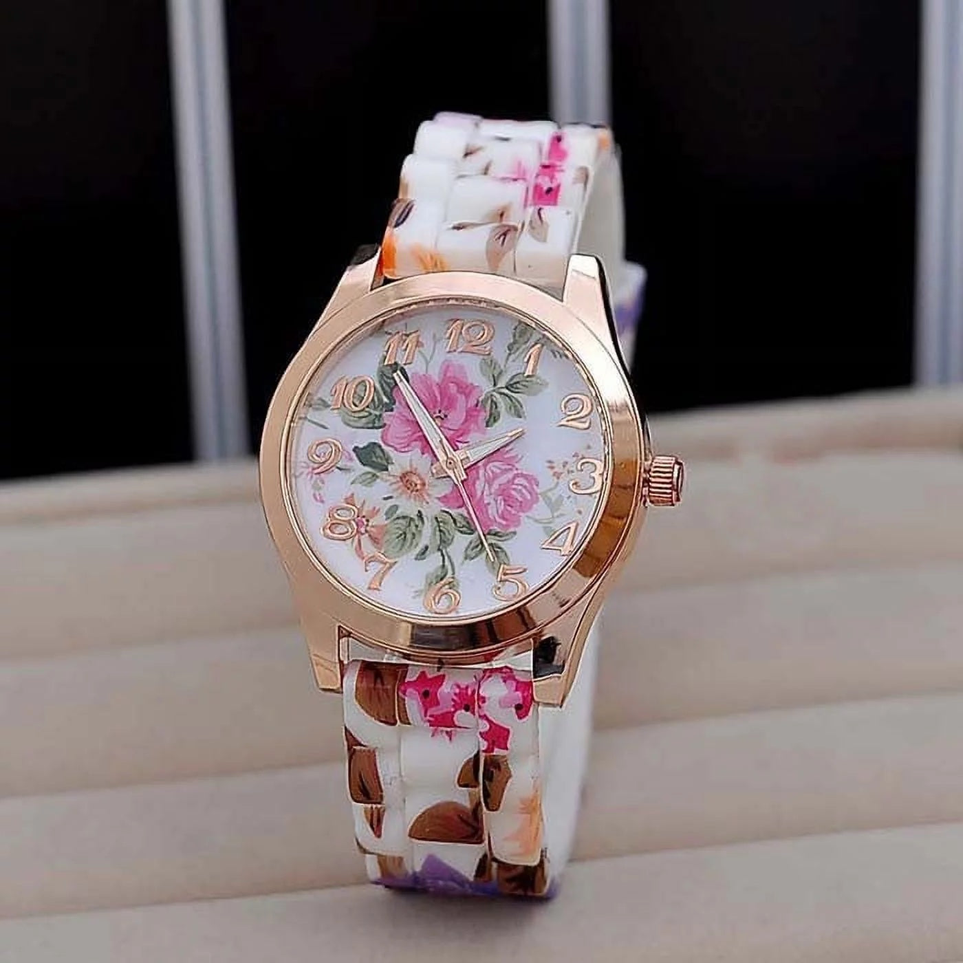 Girl's Silicone Printed Flower Causal Quartz WristWatch