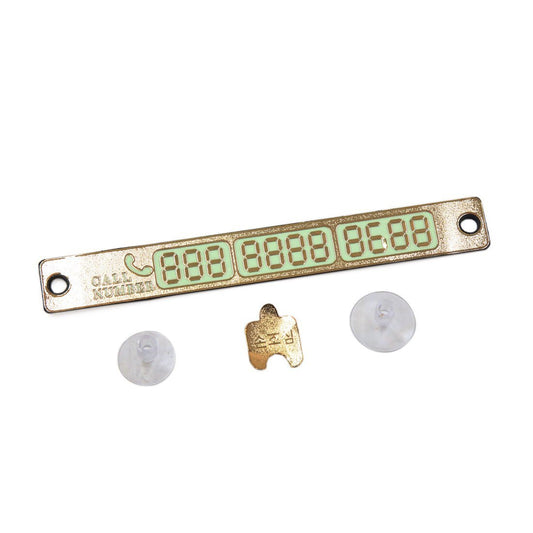 Gold Tone Luminous Car Parking Phone Number Card Plate – Stylish Vehicle Dashboard Contact Number Display Plate