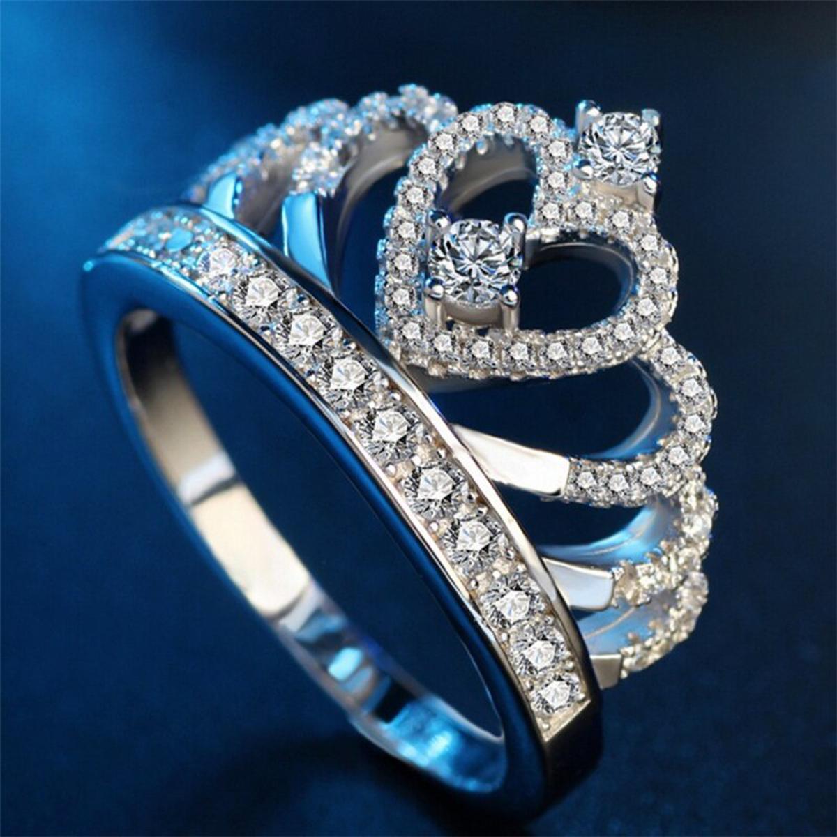 luxury Rings For Women Engagement Ring Princess Crown Ring Jewelry Women Sweet Rings Female