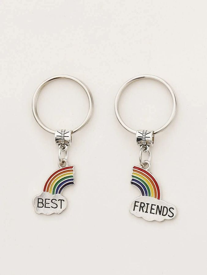 Best Friends Rainbow Charm Metal Keychain Gift 2 Piece