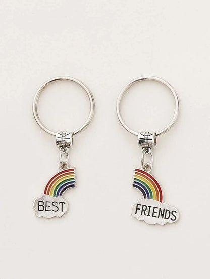 Best Friends Rainbow Charm Metal Keychain Gift 2 Piece