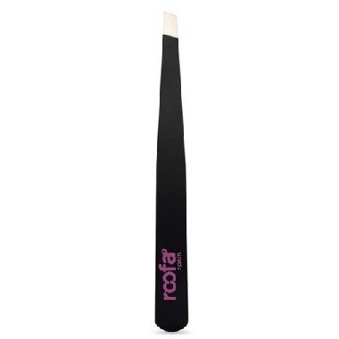 Roofa Spain Deluxe Slant Tip Tweezer Black Stainless Steel Tweezers | Professional Slant Tip For Eyebrows splinter removal, ingrown hair handling | Extra Sharp Hair Removal Tool | For Eyebrow Shaping | For Men And Women