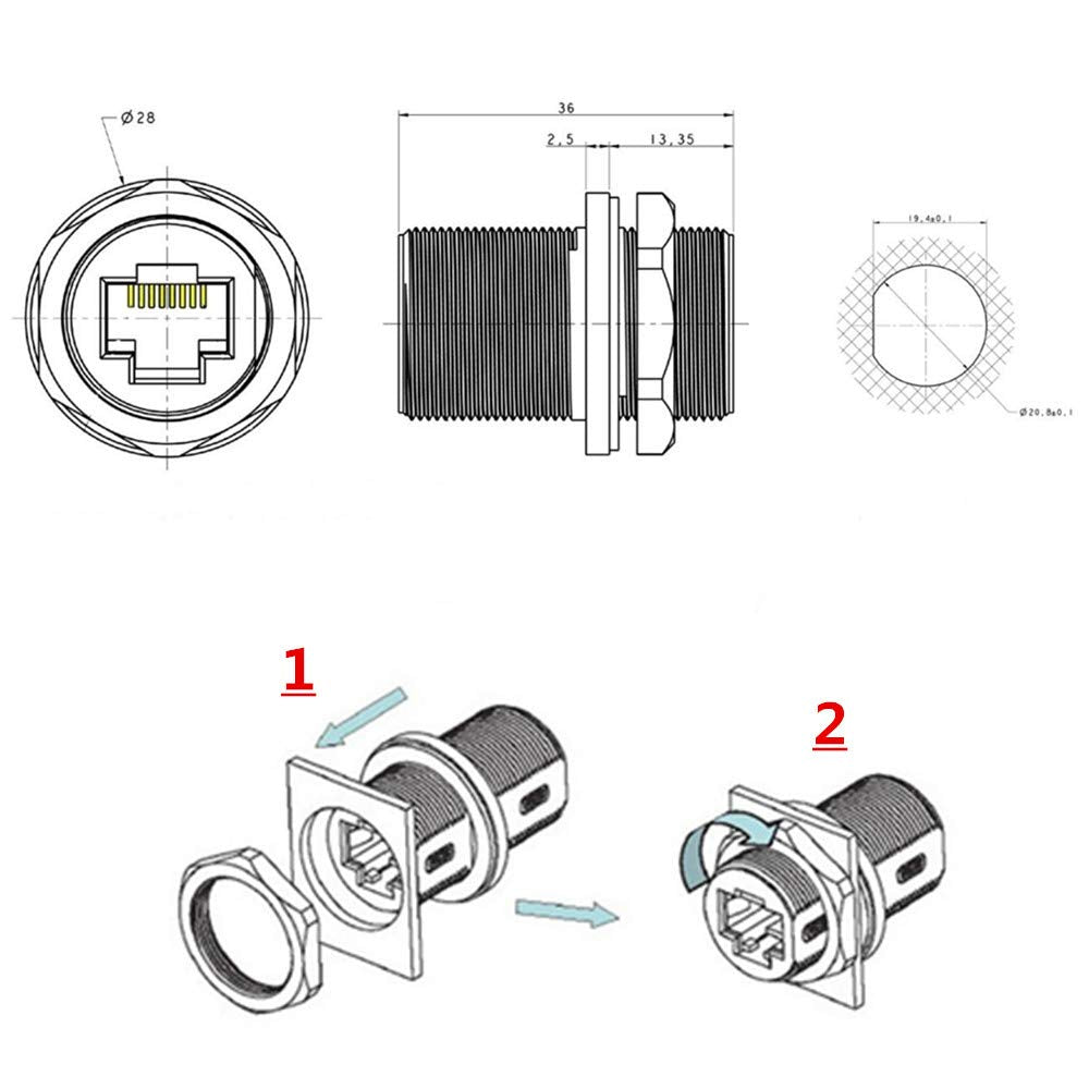 Panel Mount Shielded RJ45 Waterproof Connector Cat5/5e/6 8P8C Ethernet LAN Double Head Adapter with Dust Cap – High Quality Network Cable Joiner for Projects, DIY, PoE, NVR, CCTV