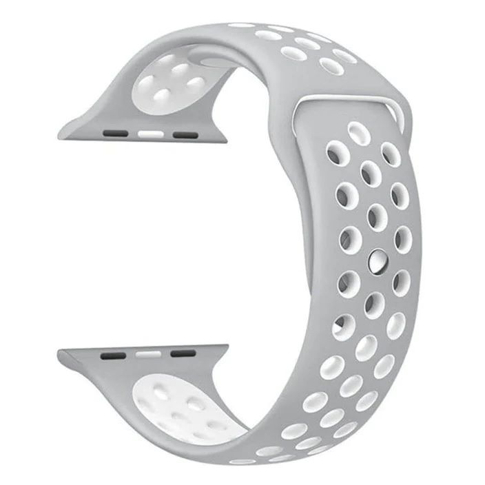 Breathable with Holes Sports Silicone Watch Band Strap for i Smart Watch (38mm,40mm. Silver White)