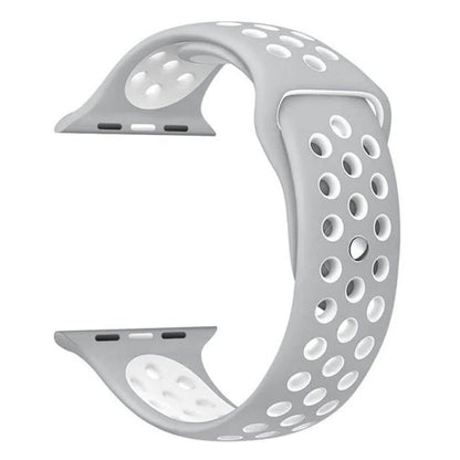 Breathable with Holes Sports Silicone Watch Band Strap for i Smart Watch (38mm,40mm. Silver White)