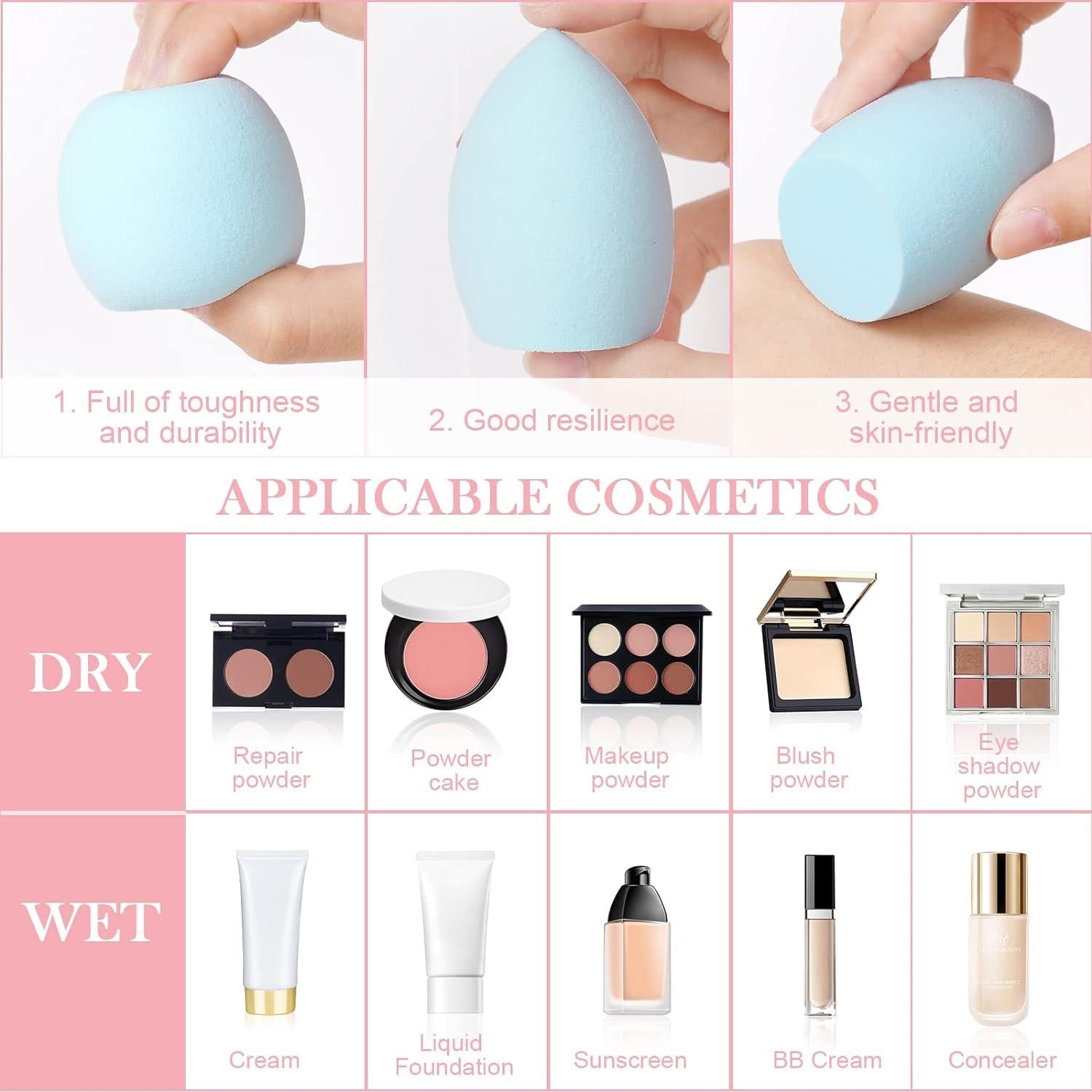 3 Pcs Makeup Beauty Blender Sponge Set – Soft Latex-Free Makeup Sponges for Liquid & Cream Foundation, Reusable & Washable, Suitable for All Skin Types | Pack of 3 | A One Quality