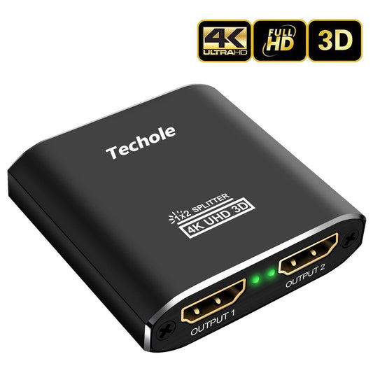 HDMI Splitter 1 in 2 Out - Techole 4K 2 Way HDMI Splitter Aluminum Powered HDMI Switch Ver 1.4 HDCP Bypass Supports 4K 30Hz 1080P 3D