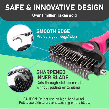 Pet Grooming BrushSingle Sided Shedding & Dematting Undercoat Rake for Dogs & Cats – Long Hair Pet Comb (Pink)