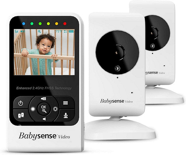 Babysense Video Baby Monitor with Camera and Audio, 2.4" Display, Supplied with Two Cameras, Long Range, Room Temperature, Night Vision, Two Way Talk Back, Lullabies and White Noise, Model V24R_2