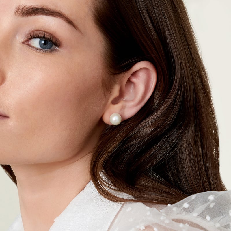 White Freshwater Pearl Stud Earrings 10mm for Women & Girls – Elegant Fashion Jewelry