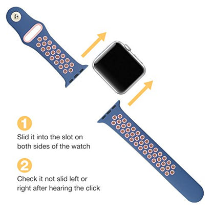 unique Color new fashion Watch Band 38mm Series 1 Series 2, Vax iWatch Strap Soft Sports Silicone Bracelet Wristband Replacement Watchband with Quick Release for iWatch Sport Band (38mm, 40mm Midnight Blue/Pink) (Watch Not included)