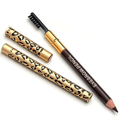 Dual-ended Long Lasting Smmoth Leopard Print Eyebrow Pencil Brush Handy Make Up Tool