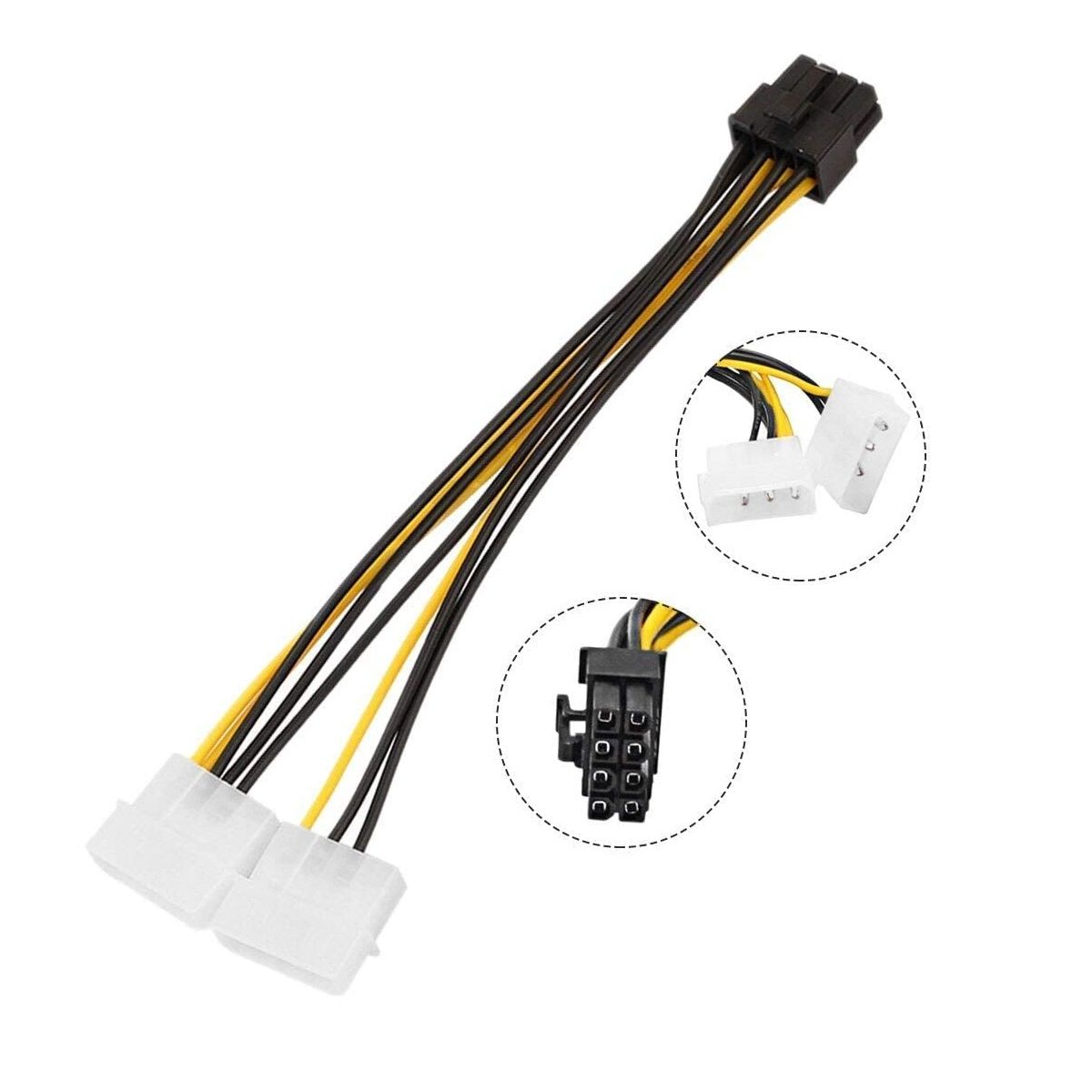 8-Pin PCI Express to Dual 4-Pin Molex LP4 Graphics Card Power Cable PCI-E ATX PSU Power Converter Adapter Cable Pack of 1