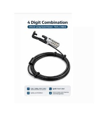 4 Digit Combination Cable Lock with USB Insert Port TDA-C9812 – 190cm Stainless Steel Security Lock for Laptop, Bike & Accessories