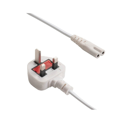2 Pin Mains Cable IEC C7 UK Plug – 3 Meter White Power Cable for TV, Printer, Laptop Charger, PS4, PS5 & Xbox
