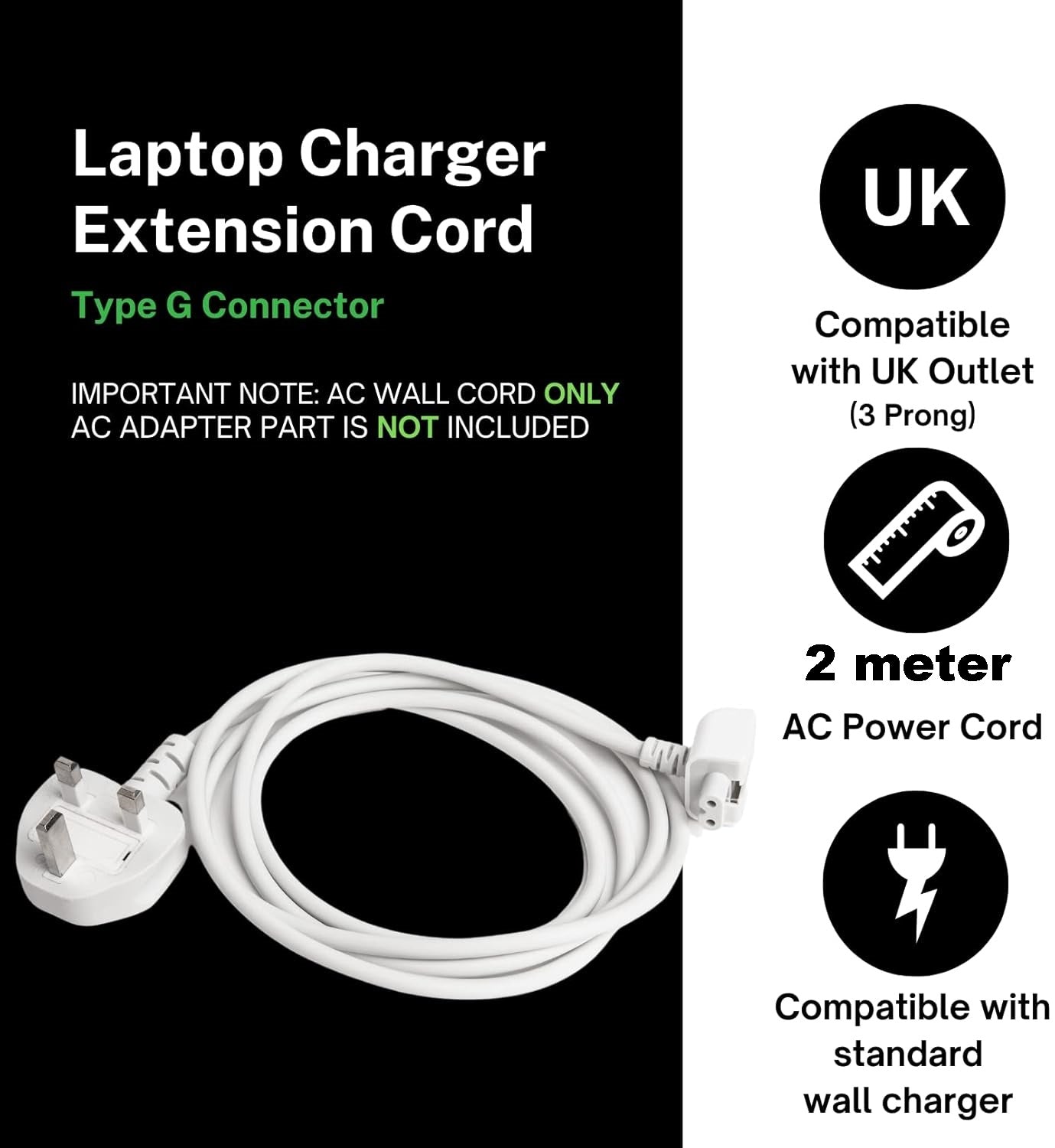 2 meter UK 3 Pin Power Adapter Extension Cable for – Image 7 – Pakistan