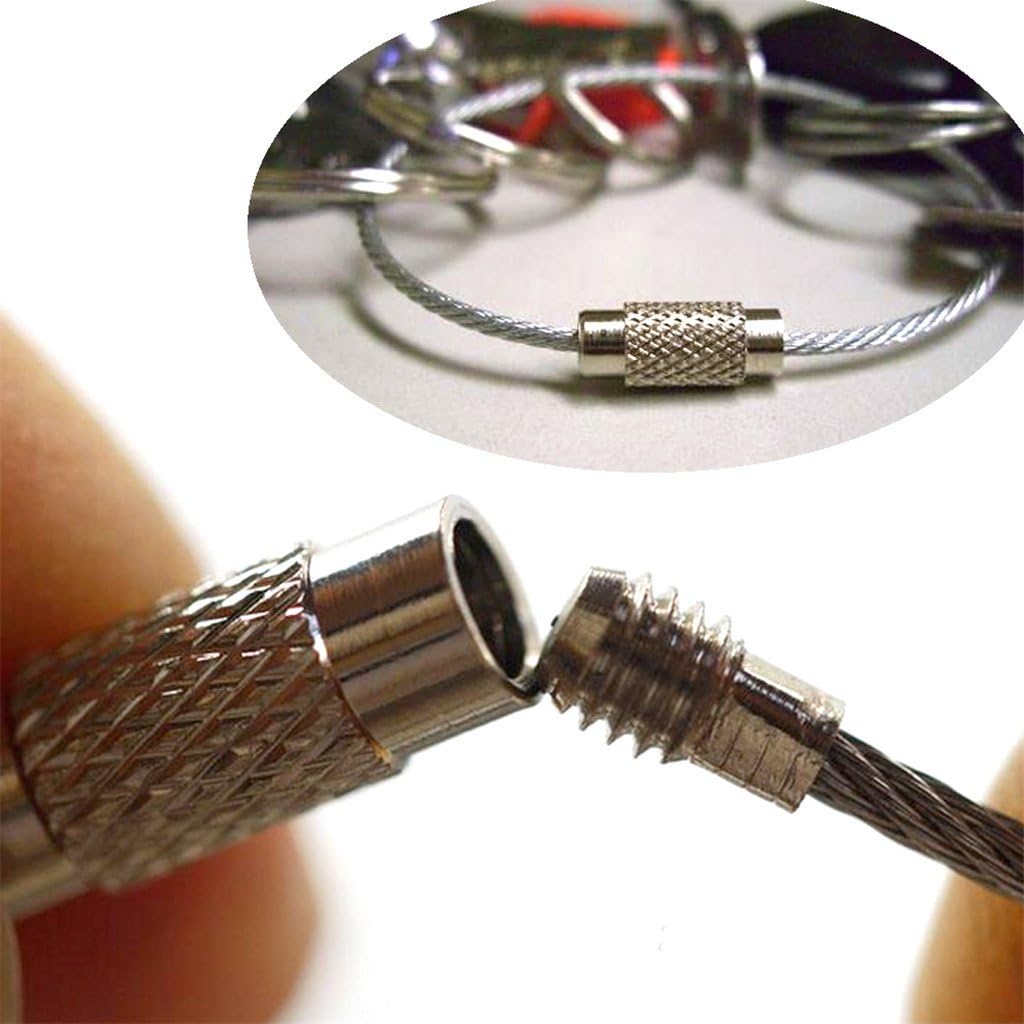 5 Pcs Stainless Steel Wire Keychain Screw Lock Cable Ring 10cm – Heavy Duty Outdoor Hiking Key Ring