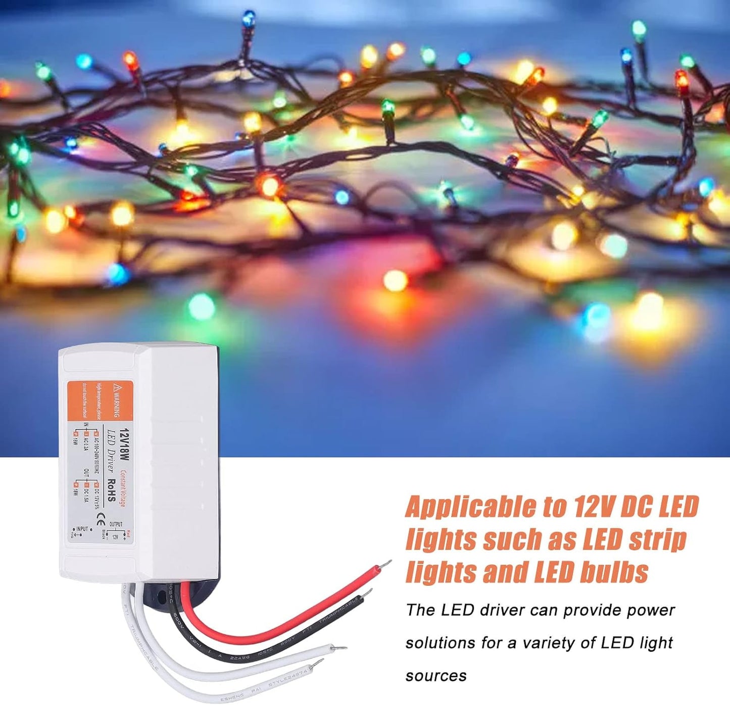 LED Driver Power Supply – Constant Voltage Adapter AC 100-240V to 12V 1.5A 18W for LED Strip Lights & LED Projects