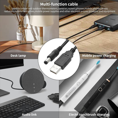 2 Ft USB to Dual DC Splitter Cable 5V – USB to 2 DC 5.5x2.1mm Barrel Jack Power Cable for Router, LED Light, Fan & Small Appliances