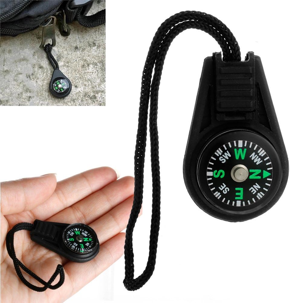 Mini Zipper Pull Compass Backpack Strap Charm – Waterproof Sport Survival Compass with 51M Depth Blackout Dial | Outdoor Hiking Gear Accessory (Black)