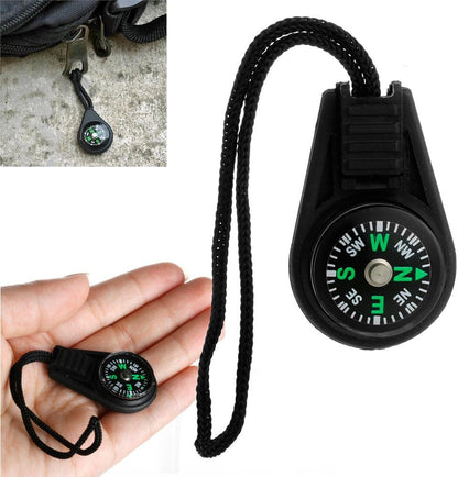 Mini Zipper Pull Compass Backpack Strap Charm – Waterproof Sport Survival Compass with 51M Depth Blackout Dial | Outdoor Hiking Gear Accessory (Black)