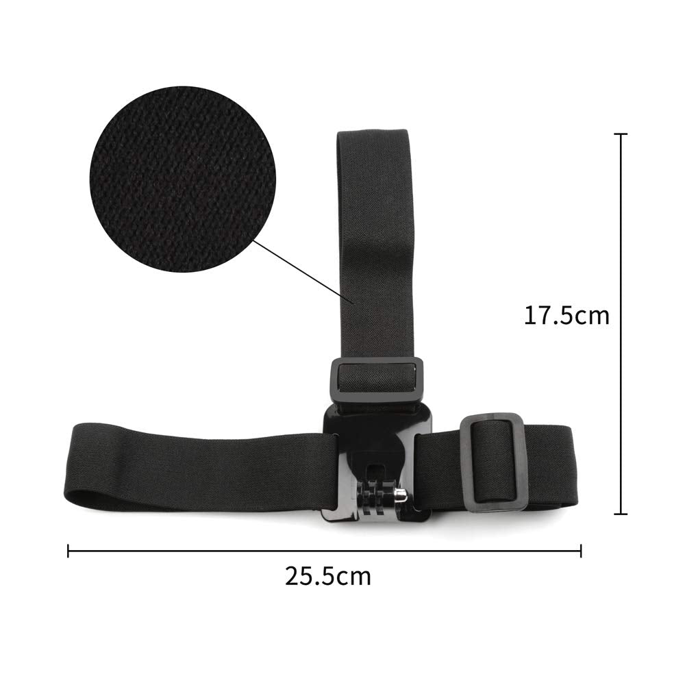 Head Strap Mount for Go Pro Hero 8, 7, 6, 5, Black, Session, Hero 4, Black, Silver, Hero+ LCD, 3+, 3, DJI Osmo Action Cameras Adjustable Elastic Band