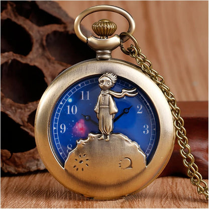 Little Prince Design Pocket Watch Quartz Pocket Watch for Men Blue Planet Dial Necklace Pocket Watch Gift