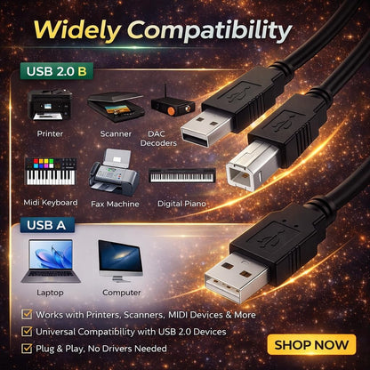 USB 2.0 Printer Cable A to B 3 Meter – High Speed 24AWG Copper Lead for Printer, Scanner & Fax | Durable USB Type A to Type B Connector (Black)