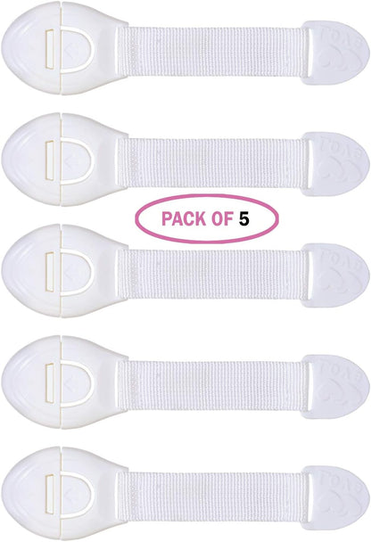 Child Proof Safety Locks for Drawers, Cabinets & Doors – Easy Install Kid-Resistant Straps (21×5 cm, White) for Cupboards, Wardrobes, Toilets & Furniture