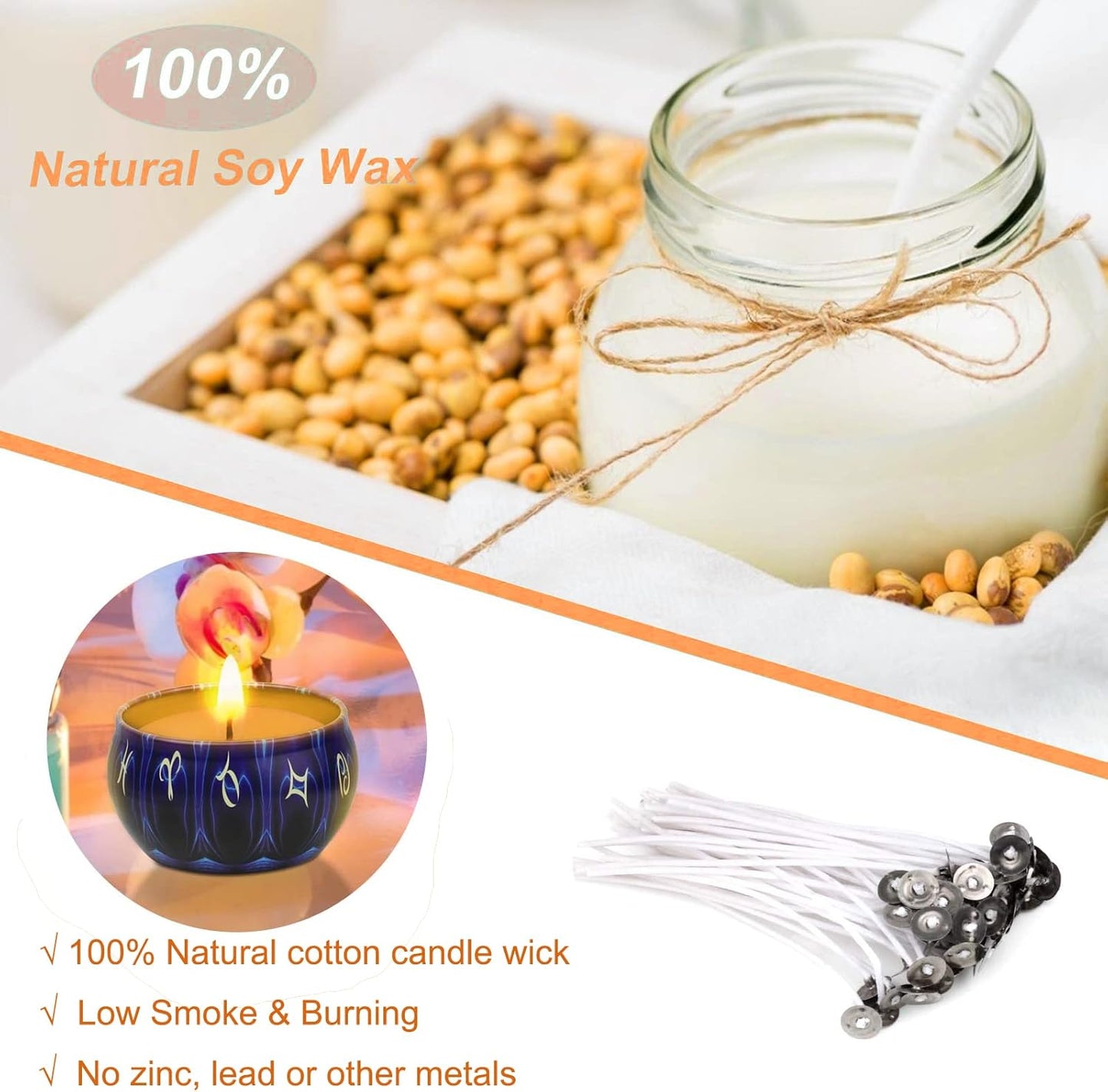 10 pcs Low Smoke Cotton Candle Wicks 8cm – Natural Lead-Free & Zinc-Free Candle Wicks for DIY Soy, Gel & Paraffin Wax Making