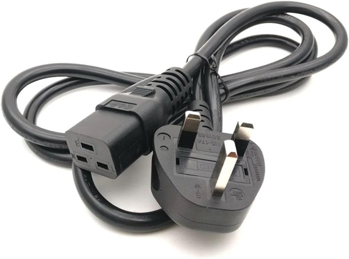 2 Meter UK 3 Pin Plug to IEC C19 Power Cable Black – Heavy Duty Power Cord for Server, UPS & PDU