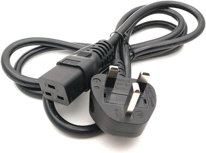 2 Meter UK 3 Pin Plug to IEC C19 Power Cable Black – Heavy Duty Power Cord for Server, UPS & PDU