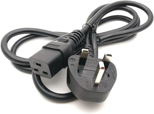 2 Meter UK 3 Pin Plug to IEC C19 Power Cable Black – Heavy Duty Power Cord for Server, UPS & PDU