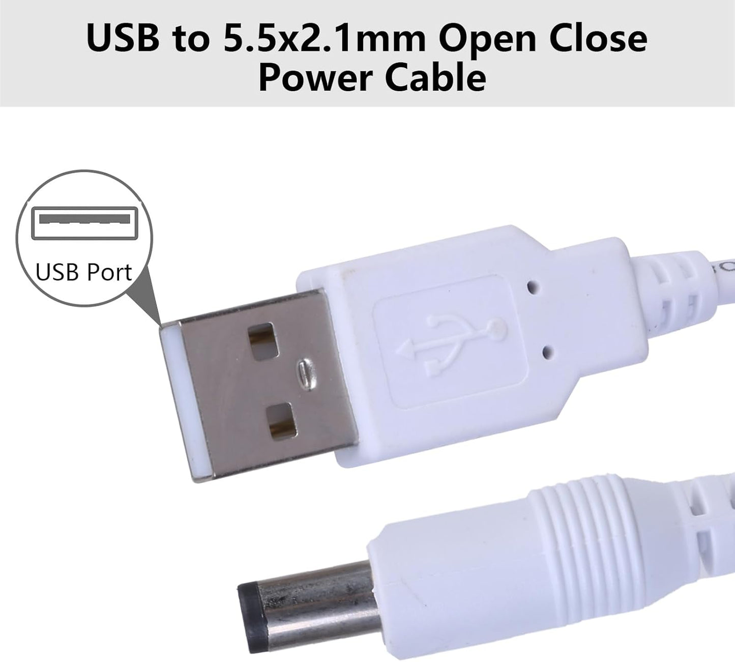 3.5 Meter USB to DC Male Power Cable 5V – USB to 5.5 x 2.1mm DC Plug Charging Converter Cable for Routers, Keyboards & Electronic Devices – White